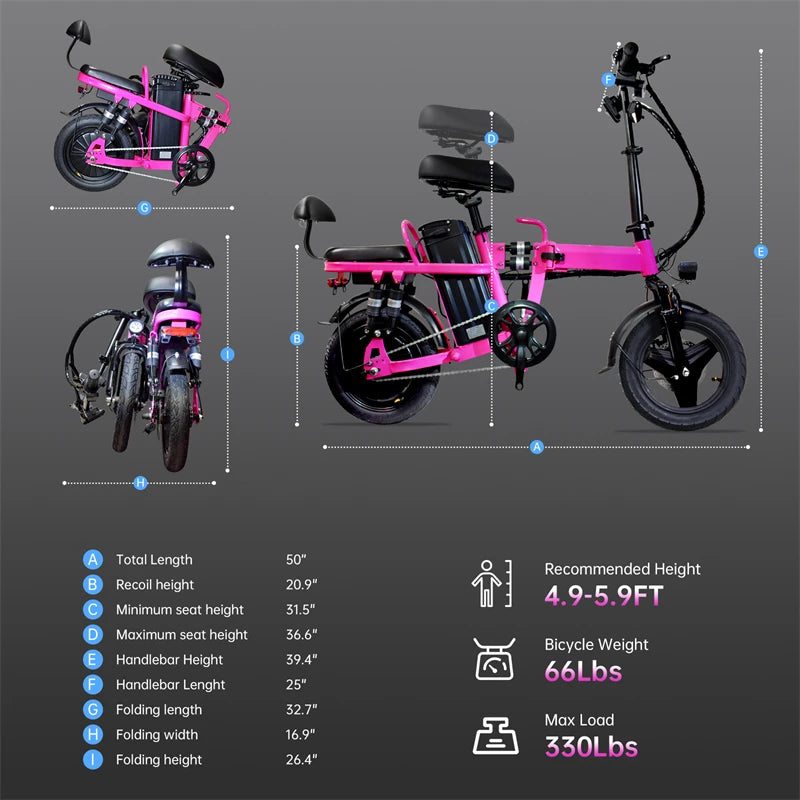 Pink Folding 500W Commuter E-Bike