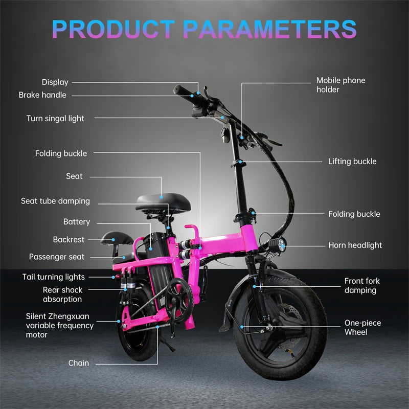 Pink Folding 500W Commuter E-Bike